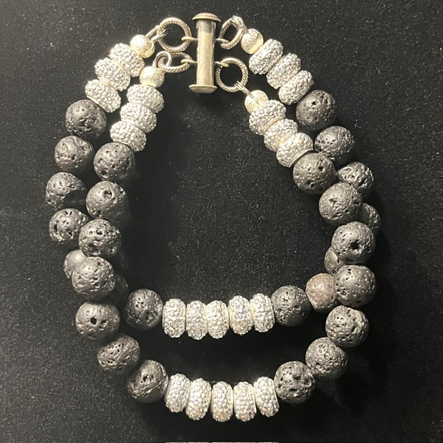 Double Black Lava & Silver Bling Bracelet - Image 2