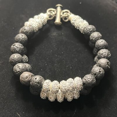 Double Black Lava & Silver Bling Bracelet