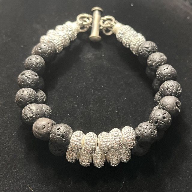 Double Black Lava & Silver Bling Bracelet