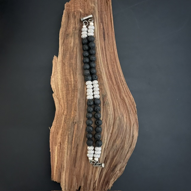 Double Black Lava & Silver Bling Bracelet - Image 4
