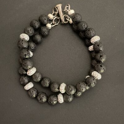 Double Black Lava & Silver Bling Bracelet