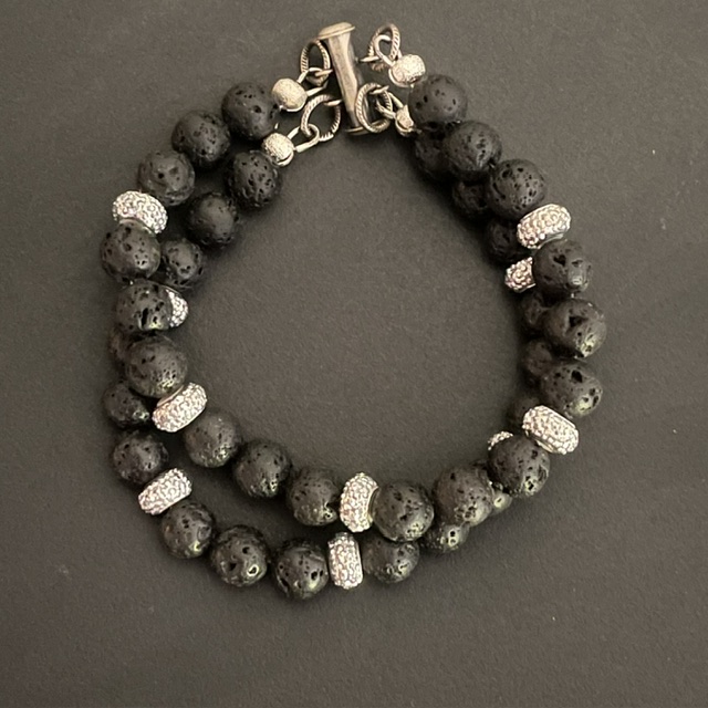 Double Black Lava & Silver Bling Bracelet