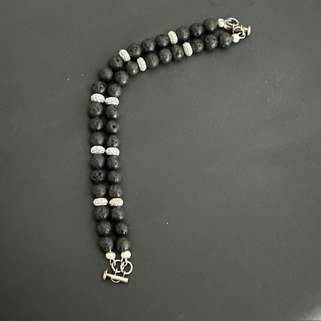 Double Black Lava & Silver Bling Bracelet - Image 3