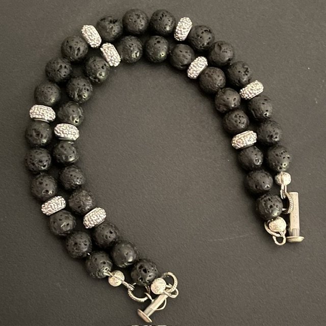 Double Black Lava & Silver Bling Bracelet - Image 2
