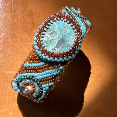 Turquoise Cuff Bracelet, Hand woven